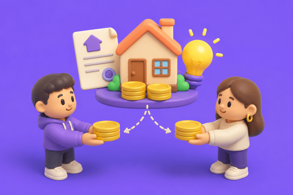 A house with rent and utilities split between roommates