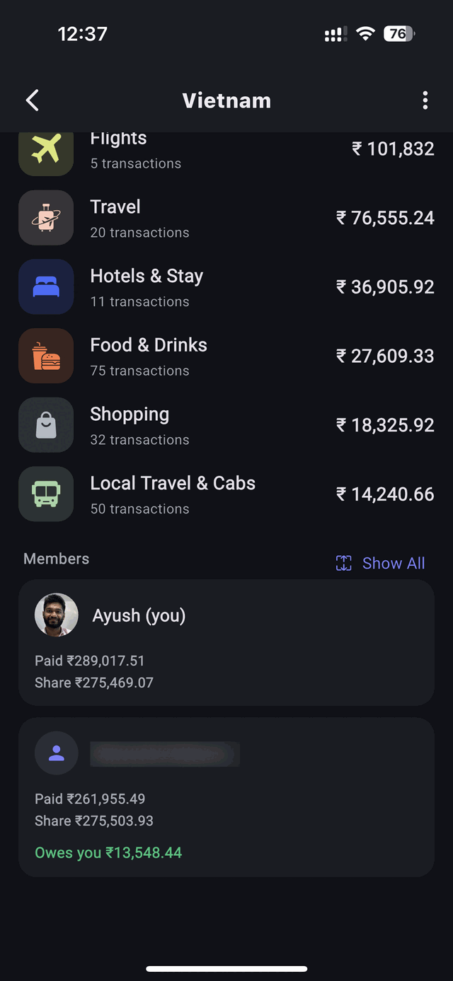 The same member card merged into a single rupee figure showing one balance of INR 13,548.44